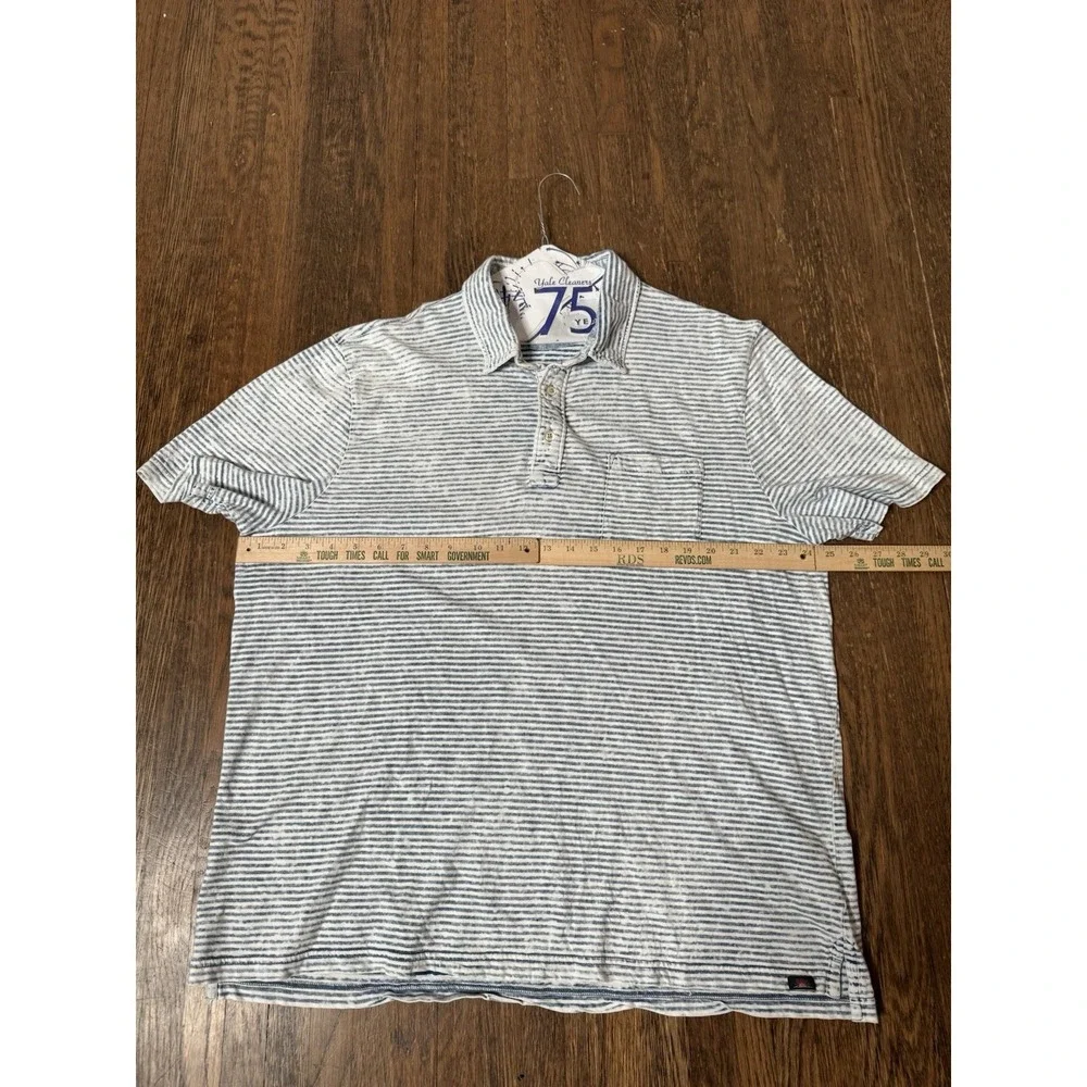 Faherty Brand Mens XXL Indigo Salt Wash Striped Organic Cotton Polo Shirt